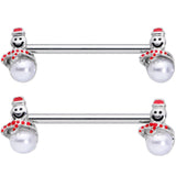 14G 5/8 Pearlescent Orb Snowman Christmas Barbell Nipple Ring Set
