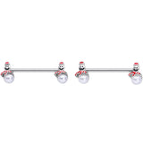 14G 5/8 Pearlescent Orb Snowman Christmas Barbell Nipple Ring Set