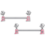 14G 5/8 Clear Gem Pink Champagne Bottles Barbell Nipple Ring Set