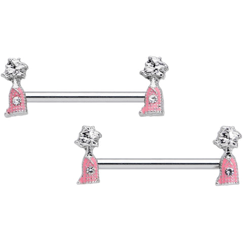 14G 5/8 Clear Gem Pink Champagne Bottles Barbell Nipple Ring Set