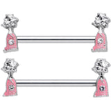 14G 5/8 Clear Gem Pink Champagne Bottles Barbell Nipple Ring Set