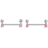 14G 5/8 Clear Gem Pink Champagne Bottles Barbell Nipple Ring Set