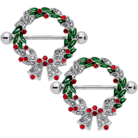 14G 11/16 Red Green Gem Christmas Wreath Nipple Shield Set