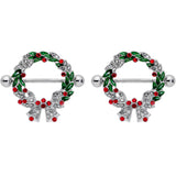 14G 11/16 Red Green Gem Christmas Wreath Nipple Shield Set