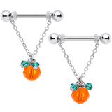 14G 5/8 Green Orange Gem Pumpkin Halloween Dangle Nipple Ring Set