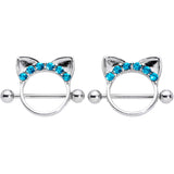 14G 9/16 Aqua Gem Kitty Cat Ears Nipple Shield Set