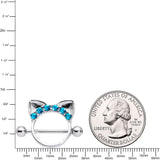 14G 9/16 Aqua Gem Kitty Cat Ears Nipple Shield Set