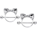 14G 9/16 Clear Gem Kitty Cat Ears Nipple Shield Set
