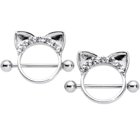 14G 9/16 Clear Gem Kitty Cat Ears Nipple Shield Set