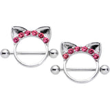 14G 9/16 Pink Gem Kitty Cat Ears Nipple Shield Set