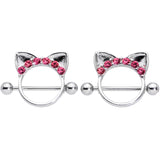 14G 9/16 Pink Gem Kitty Cat Ears Nipple Shield Set