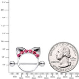 14G 9/16 Pink Gem Kitty Cat Ears Nipple Shield Set