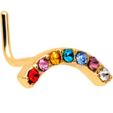 20G 5/16 Red Blue CZ Gem Gold Tone Rainbow Arc L Shape Nose Ring