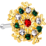20G 7mm Red Green Gem Gold Tone Snowflake Christmas Nose Bone