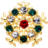 20G 7mm Red Green Gem Gold Tone Snowflake Christmas Nose Bone