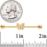14G Clear Gem Gold Tone Butterfly Industrial Barbell 38mm