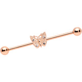 14G Clear Gem Rose Gold Tone Butterfly Industrial Barbell 38mm