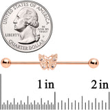 14G Clear Gem Rose Gold Tone Butterfly Industrial Barbell 38mm