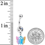 Clear Gem Baroque Rainbow Butterfly Dangle Belly Ring