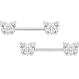 14G 9/16 Clear Gem Baroque Butterfly Barbell Nipple Ring Set