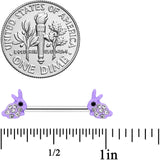 14G 9/16 Clear Gem Purple Easter Bunny Barbell Nipple Ring Set