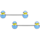 14G 9/16 Blue Easter Egg Chick Barbell Nipple Ring Set