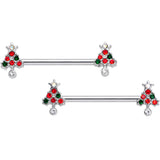14G 11/16 Clear Red Green Gem Christmas Tree Nipple Ring Set