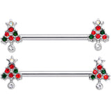 14G 11/16 Clear Red Green Gem Christmas Tree Nipple Ring Set
