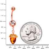 Clear Brown Gem Rose Gold Tone Fall Autumn Acorn Dangle Belly Ring