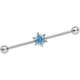 14G Aqua Gem Winter Snowflake Christmas Industrial Barbell 38mm