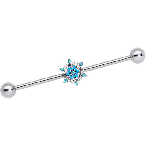 14G Aqua Gem Winter Snowflake Christmas Industrial Barbell 38mm