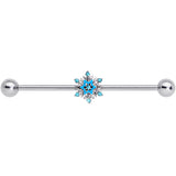 14G Aqua Gem Winter Snowflake Christmas Industrial Barbell 38mm