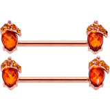 14G 5/8 Brown Gem Rose Gold Tone Autumn Acorn Nipple Ring Set