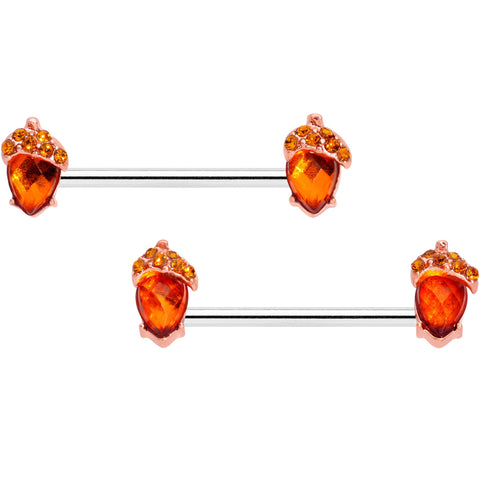 14G 5/8 Brown Gem Fall Autumn Acorn Barbell Nipple Ring Set