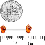 14G 5/8 Brown Gem Fall Autumn Acorn Barbell Nipple Ring Set