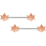 14G 5/8 Rose Gold Tone Pot Leaf Barbell Nipple Ring Set