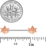 14G 5/8 Rose Gold Tone Pot Leaf Barbell Nipple Ring Set