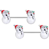 14G 9/16 Clear Gem Snowman Christmas Barbell Nipple Ring Set