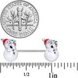 14G 9/16 Clear Gem Snowman Christmas Barbell Nipple Ring Set