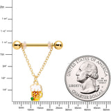 14G 3/4 Gold Tone Beer Mug St Patricks Day Dangle Nipple Ring Set