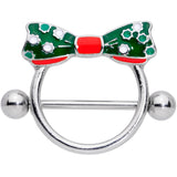 14G 11/16 Green Red Polka Dot Bow Christmas Nipple Shield Set