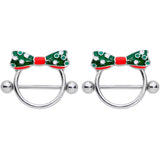 14G 11/16 Green Red Polka Dot Bow Christmas Nipple Shield Set