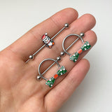 14G 11/16 Green Red Polka Dot Bow Christmas Nipple Shield Set