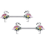 14G 9/16 Pink Gem Funky Flamingo Barbell Nipple Ring Set