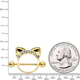 14G 9/16 Clear Gem Gold Tone Kitty Cat Ears Nipple Shield Set