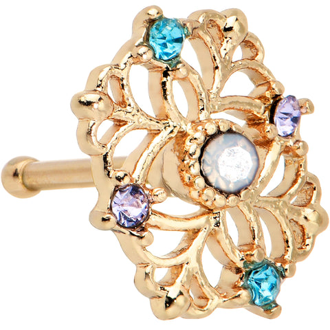 20G 1/4 White Synthetic Opal Gold Tone Web Nose Bone