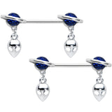 14G 9/16 Alien Dangle Blue Saturn Barbell Nipple Ring Set