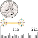 14G 9/16 White Synth Opal Gold Tone Web Barbell Nipple Ring Set