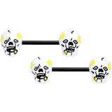14G 9/16 Black White Skull Halloween Barbell Nipple Ring Set