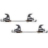 14G 9/16 Yellow Gem Witch Hat Broom Halloween Nipple Ring Set